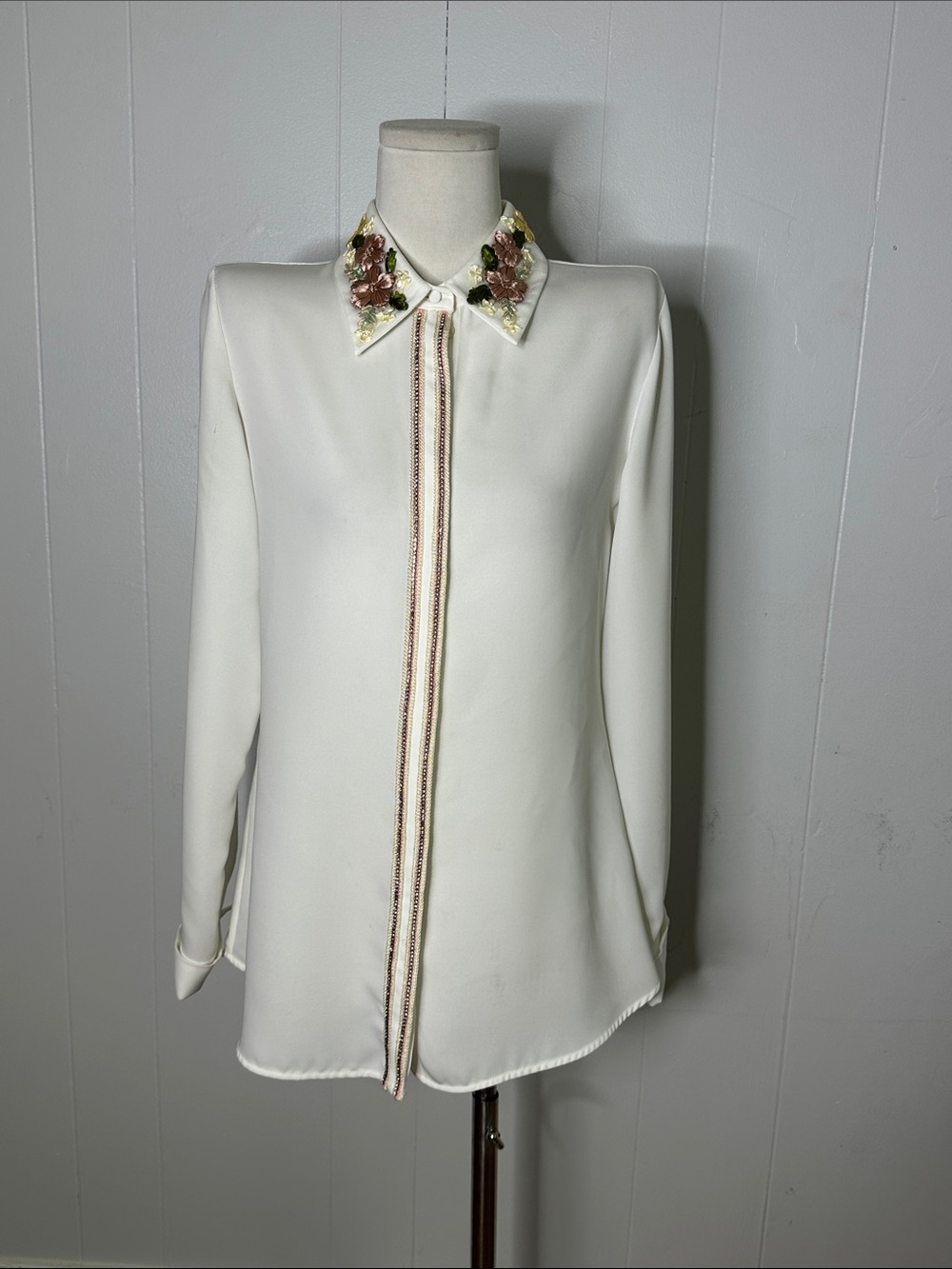 Anne Fontaine Romantic Embellished White Blouse Size 38